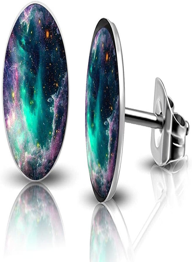 SIISPRI 316L Surgical Stainless Steel galaxy Round Circle Button Stud Post Earrings 10MM (silver) - Image 3